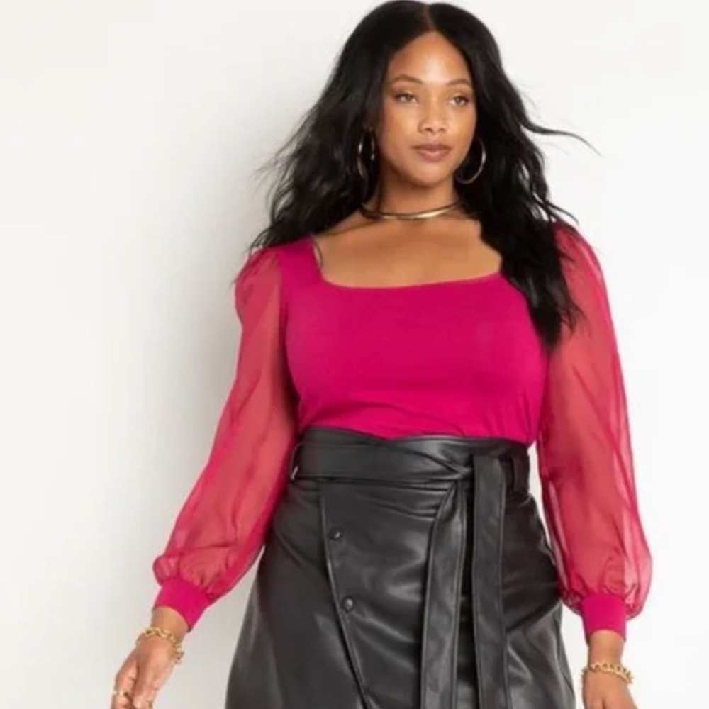 Eloquii Raspberry Square Neck Blouse